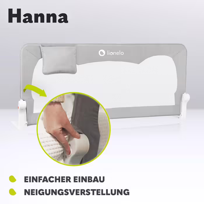 Lionelo Hanna Bed Rail Guard, Fall Protection, 150 cm x 66 cm, Foldable to 180 Degrees, Breathable Mesh, Easy Assembly, Standsafe Lock, SecureBelt, Stable Construction, Grey