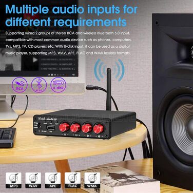 Підсилювач звуку Douk Audio HiFi Bluetooth 5.0, цифровий, стерео, 2/4 канали, 4×50Вт