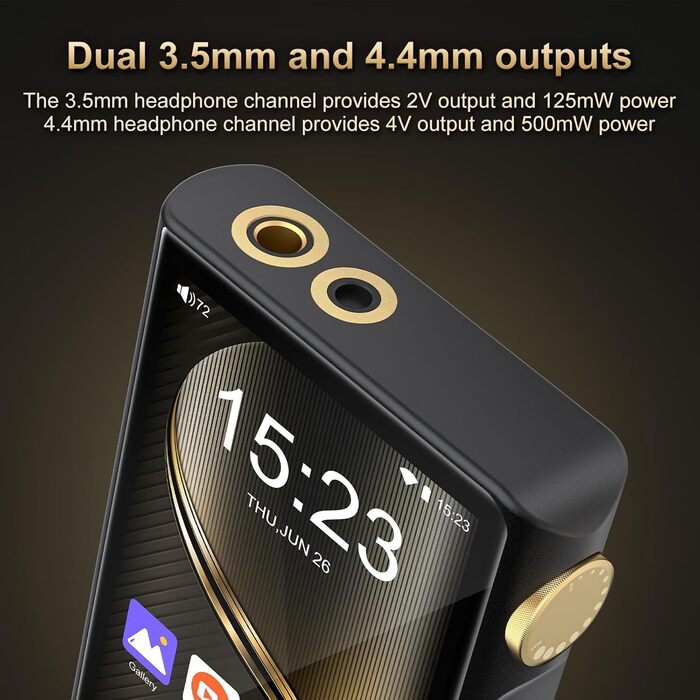 HiFi MP3 плеєр ZAQE з Bluetooth та WiFi, Android 12, Lossless DSD DAC, підтримка Flac, 64GB карта пам'яті (до 512GB), чорний