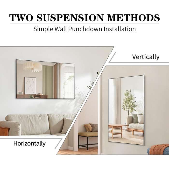 Круглий дзеркало Anyhi без рами, 40.6 см, з фаскою, для ванної кімнати, вітальні, спальні, передпокою, чорний (75.5 x 126.5 см)