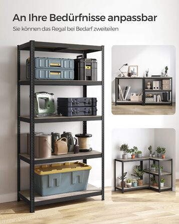 SONGMICS Industrial 5-Tier Shelf Unit - Greige & Black (50x100x200 cm)