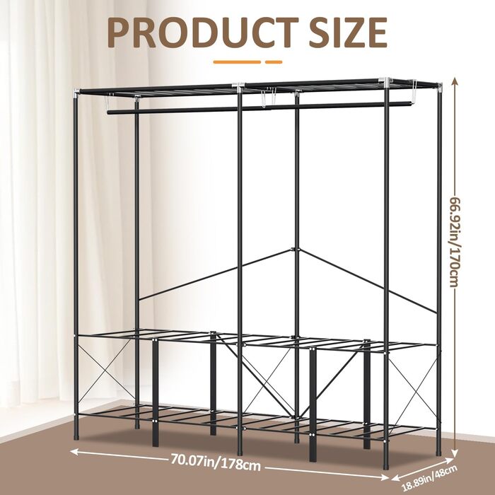 Wardrobe, Portable Shelf System, 20 Cube DIY Shelf System Wardrobe Open Plastic Closet with Doors Wardrobe Cabinet White 180 x 142 x 37CM (With Fabric Cover 178x170x48cm)