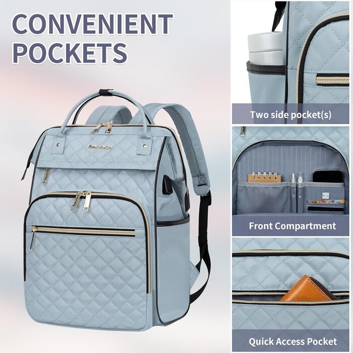 Жіночий рюкзак EMPSIGN з відділенням для ноутбука 17 дюймів. Стильний рюкзак для навчання, роботи, подорожей. Чорний, блакитний.