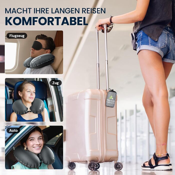 Надувна подушка для шиї HIKENTURE для подорожей літаком, поїздом - ультралегка, сіра