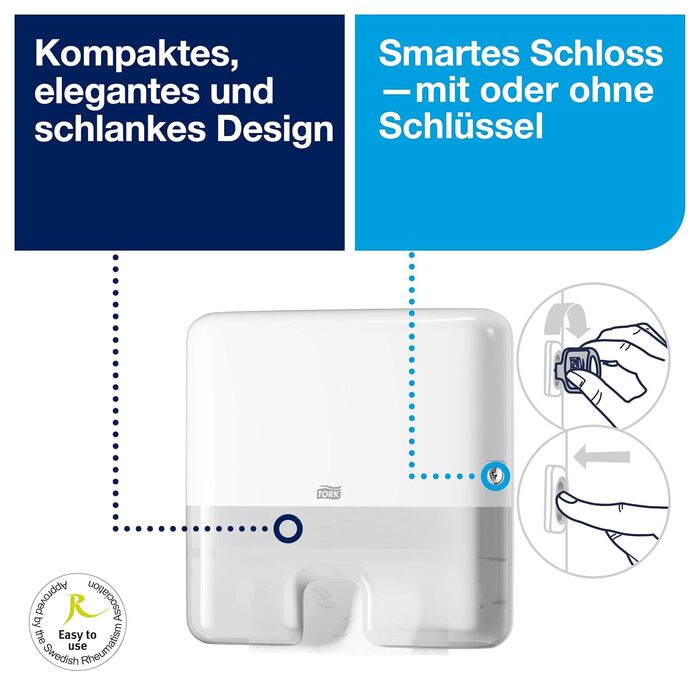 Tork Xpress Mini Spender for Multifold Towels White H2, Single Towel Dispensing, Elevation Design, 552100