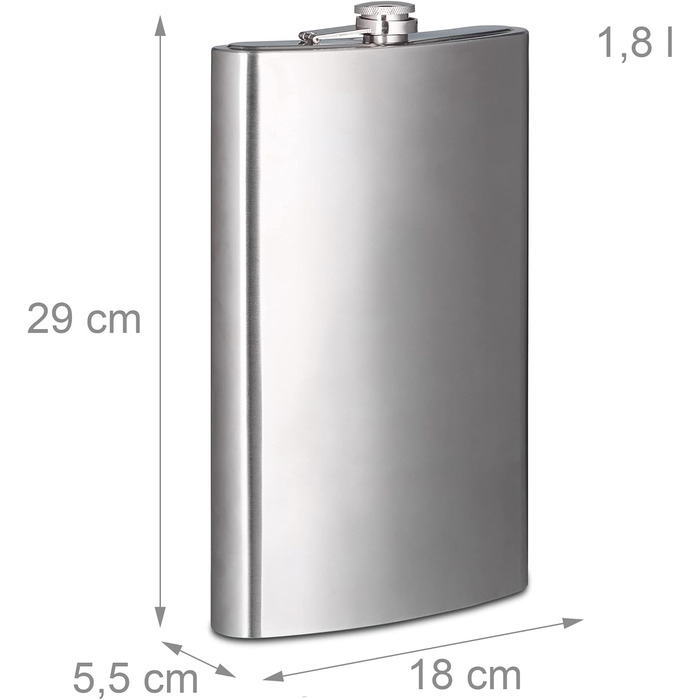 Фляга Relaxdays XXL з нержавіючої сталі, 1.8л, для підвішування, срібна