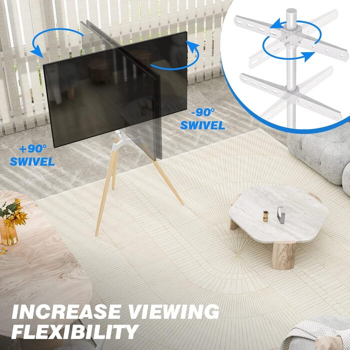 Adjustable TV Stand Tripod - Fits 32-65 inch TVs, VESA 400x400mm, 35kg Weight Capacity, Beige