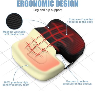 Подушка для сидіння Ainiv, ергономічна подушка з Memory Foam для офісного крісла, інвалідного візка, автомобіля. Чорна подушка для сидіння.