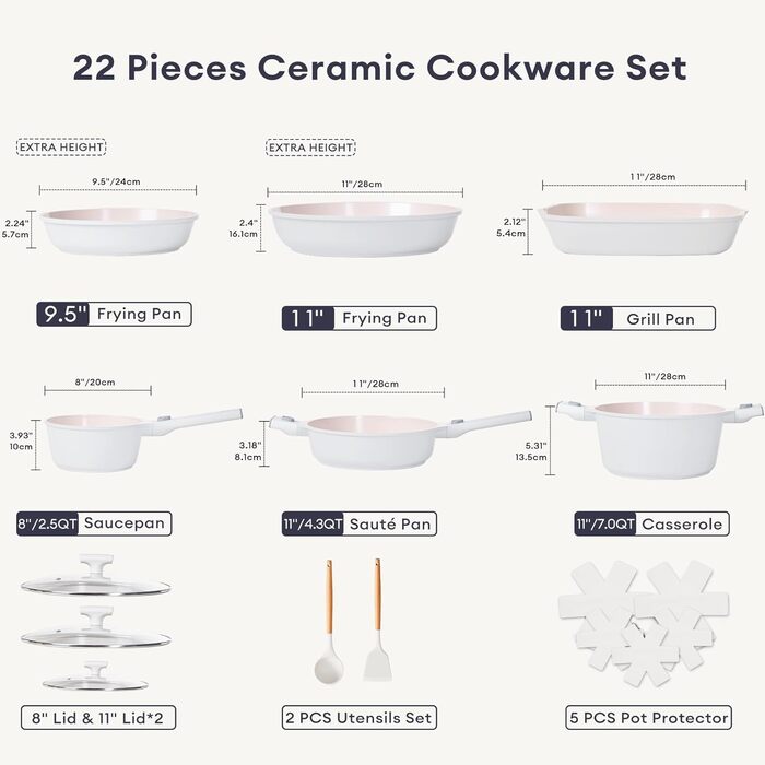 JEETEE Cookware Set, 4-Piece, 20/28 cm Frying Pan, with Removable Handle, Granite Non-Stick Cookware Set, Stackable Induction Pots Set, Suitable for All Cooktops, Oven Safe