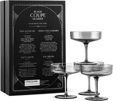 GLASSIQUE CADEAU Набір келихів для коктейлів та шампанського, 4 шт, 200 мл, Art Deco, кришталь, димчасто-сірий