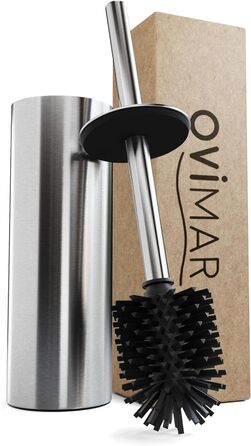 Набір для чищення унітазу Ingoy | Силіконова щітка для унітазу | Чорний | з нержавіючої сталі з кришкою | для ванної та гостьового WC | знімний насадкою | Сріблястий дизайн