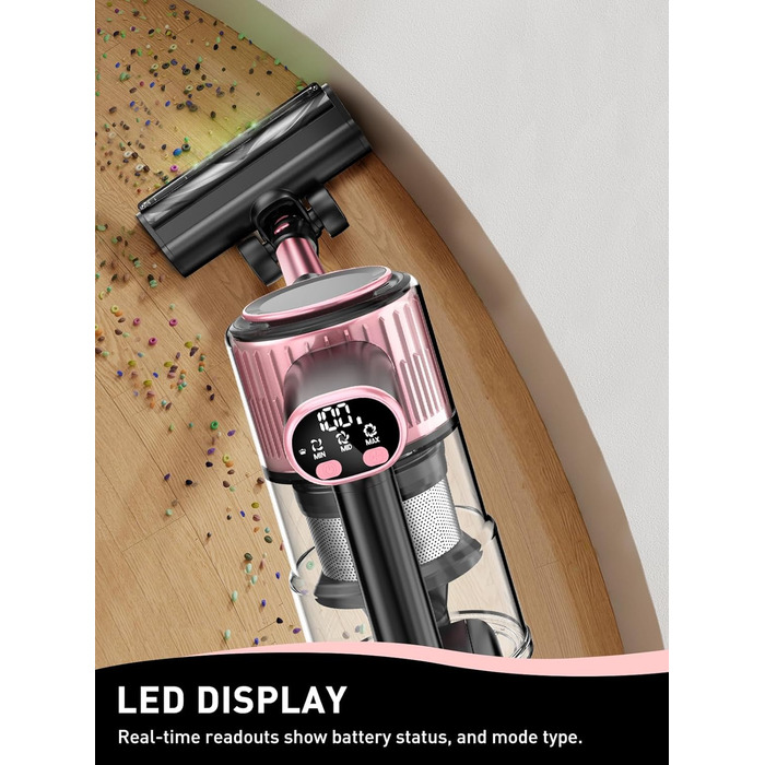 Бездротовий пилосос 8-в-1, потужний, легкий, з LED-дисплеєм, 3 режими, 45 хв, для дому, твердих поверхонь, килимів, шерсті тварин