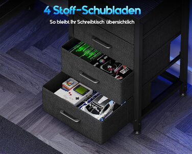 Ігровий стіл Coleshome з LED підсвічуванням, 130 x 100 см. Реверсивний стіл з шухлядами та розетками, кутовий стіл з полицею та місцем для зберігання, чорний