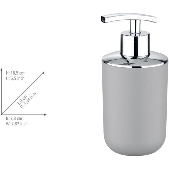 Дозатор для мила WENKO Brasil Grau - 0.32 л, сірий, пластик (TPE), 7.3 x 16.5 x 9 см