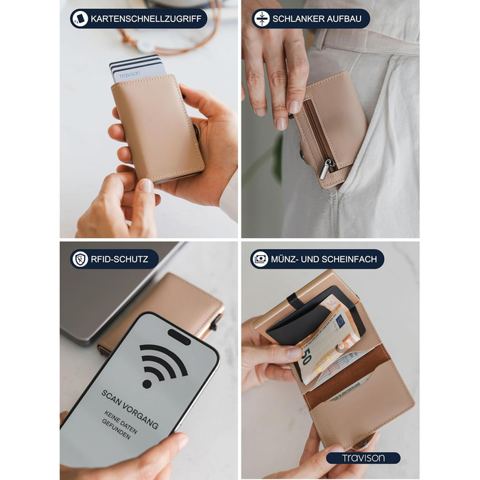 Чоловічий міні-портмонело Travison® SMART з відділенням для монет та купюр, RFID-захистом, картхолдер (темно-бежевий)