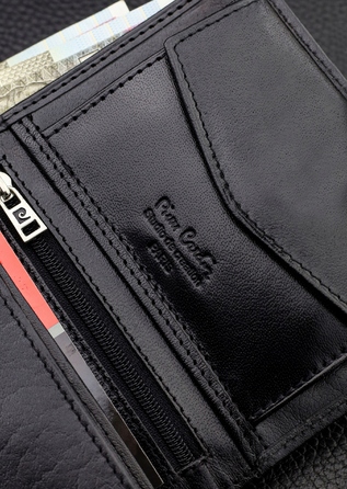 Чоловічий гаманець Pierre Cardin зі шкіри натуральної з RFID захистом, чорний, сертифікат Q1