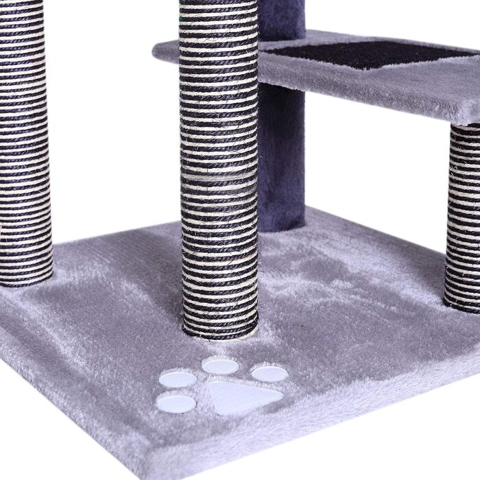 Драбина для котів Lionto з 3 платформами та затишним лежанкою, висота 100 см, котячий будиночок з сизалевим мотузком та м'яким плюшем, підходить для кошенят та великих котів, ідеальний догляд за кігтями, сірий/світло-сірий