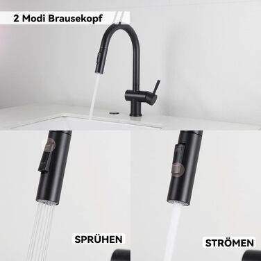 Кран кухонний високого тиску SEMANEY з висувною лійкою, поворотний на 360°, одноручковий, матовий чорний