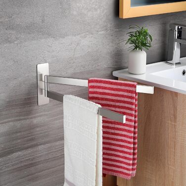 Підвісний тримач для рушників ZUNTO, 2 шт., поворотний 180°, з нержавіючої сталі 304, для ванної та кухні, сріблястий, 40.8 см