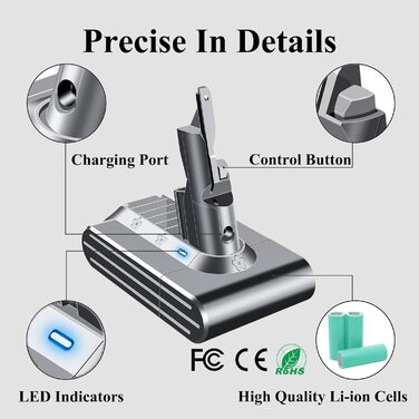 Запасний акумулятор DTK для пилососів Dyson DC62, V7, DC58, DC59, DC61, DC72, DC74, HH08 (21.6V, 4500mAh)