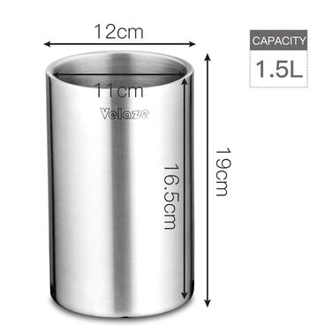Velaze Bottle Cooler for Wine and Sparkling Wine Bottles, Double-Walled Stainless Steel with Matte Brushed Outer Surface, Wine Cooler, Accessory for Wine Bottle or Bar Set, Chiller - 1.5L, VIB01, Silver, 1.5 Liter