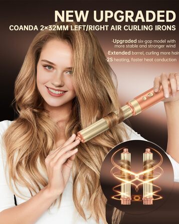 Webeauty 7-в-1 Стайлер для волосся: фен, плойка, брашинг, дифузор, 110,000 об/хв, 25 м/с, 500 млн негативних іонів, Dual Voltage, Mokka