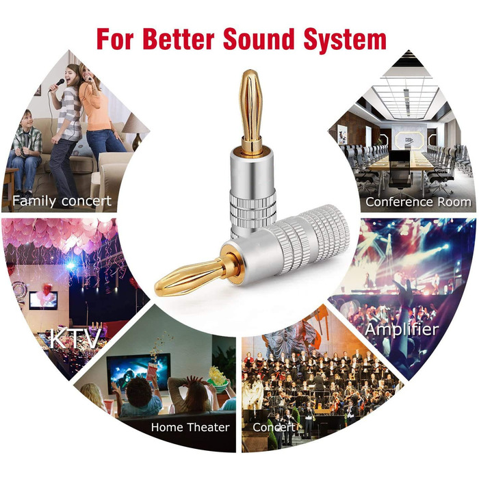 RUNCCI-YUN 24K бананові роз'єми, High End, 4 мм, аудіо, для динаміків, з можливістю паяння або гвинтового кріплення, позолочені, 5 шт. чорного та 5 шт. червоного кольору