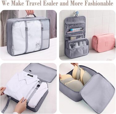 Органайзер для валізи - Набір 8 штук Packing Cubes для подорожей, система організації валізи, набір кубиків для пакування (Сірий)