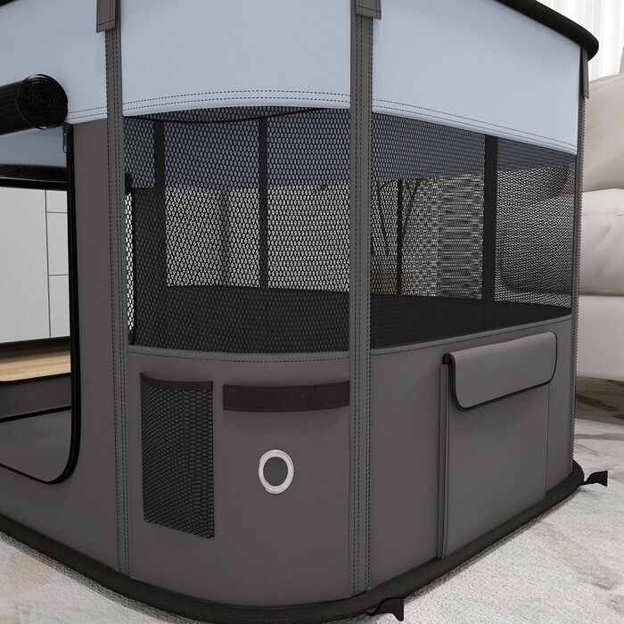 PawHut Вольєр для цуценят складаний, вольєр для собак з оксфордської тканини, дихаючий сітчастий матеріал, вольєр для собак, вольєр для котів, собак вагою до 10 кг, для використання в приміщенні та на вулиці, сірий