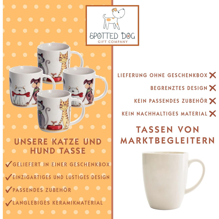 SPOTTED DOG GIFT COMPANY - Coffee mugs with dog and cat motifs - Gift for dog and cat lovers - Set of 4