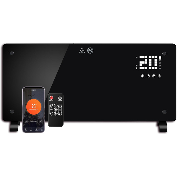 Конвектор DONYER POWER 2500W з Wi-Fi, чорний, настінний/підлоговий, таймер, пульт, 2.5 кВт