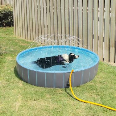 EUGAD Splash Pool for Medium-Sized Dogs, Foldable Dog Pool, Non-Slip Dog Bathtub, Water Pool with Sprinklers, Light Blue and Light Gray, 120x30cm 0018GYYC