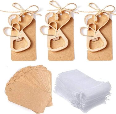 Awtlife 30-Piece Doppelherz Bottle Openers, Wedding Favors, with Label, Transparent Bag for Wedding, Party, Guest Gifts, Christmas
