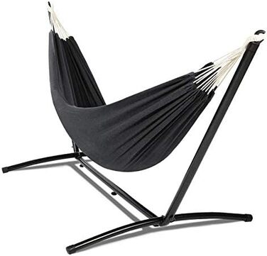 Hammock with metal stand and gray fabric, garden hammock holder