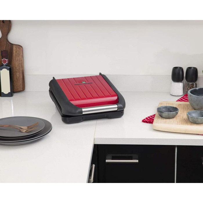 George Foreman Compact Steel Grill & Panini Press - 24x17cm - 3 Portions - Reduces Up to 42% Fat