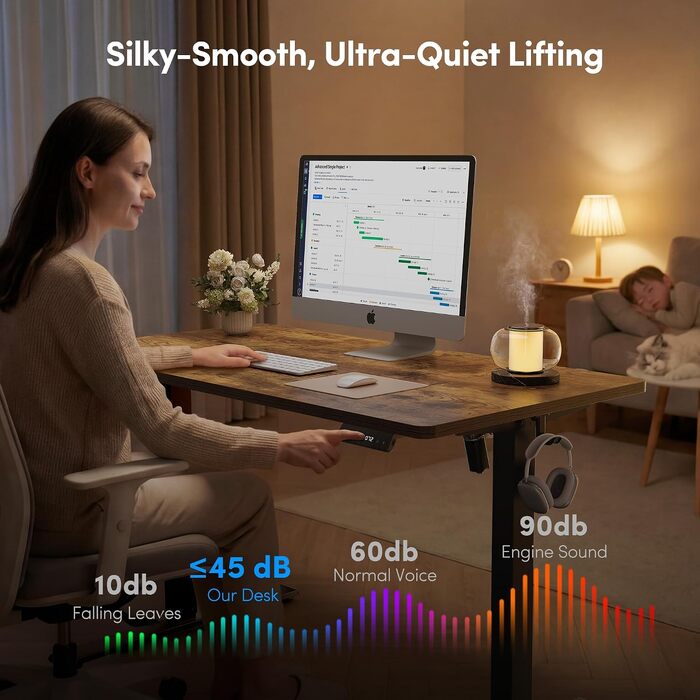Регульований по висоті письмовий стіл FEZIBO 160x80 см з USB-C та USB-A портами для зарядки, коричневий