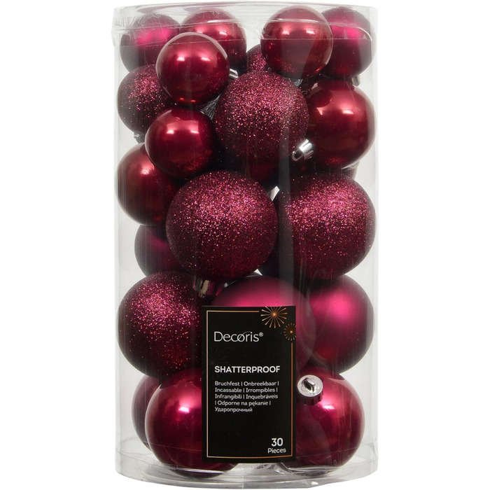 Кульки для ялинки Kaemingk, пластик, 6 см, 30 шт. - класичні, небрудкі - для прикраси ялинки на Різдво - матові, блискучі та з глітером - (набір 30 шт., святкові рожеві)