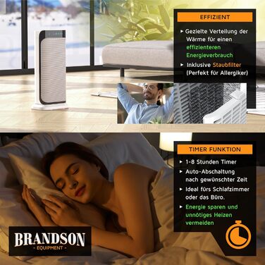 Brandson - Heater with Remote Control - Award-Winning - Energy-Saving, Quiet Ceramic Heater - Bathroom - Oscillation Function - Timer - Heater - GS Certified A: White Type 1