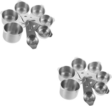 ABOOFAN 2-Piece Set of Mini Baking Cups - Reusable Coffee Cups Made of Paper with Lids, Spoon, Microwave-Safe, Dispenser, Small Measuring Cup, Automatic, Silver, Stainless Steel