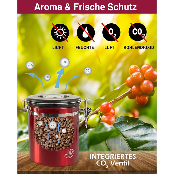 Контейнер для кави Kaffeedose 500г з нержавіючої сталі з дозатором та календарем, 1,5л (Червоний)
