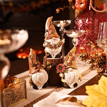 Valery Madelyn 3rd Autumn Decoration Figures, Resin Gnomes Garden Decor, 14cm Garden Gnomes for Autumn Decor Outdoors, Table Decor for House Indoors, Fall Decor Gift Thanksgiving (L)