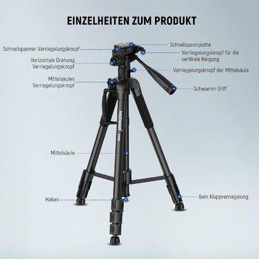 NEEWER Штатив для відеозйомки з пливним голкотримачем 72', сумісний з DJI RS Gimbal, для DSLR/Camcorder, максимальне навантаження 8кг (TP05)