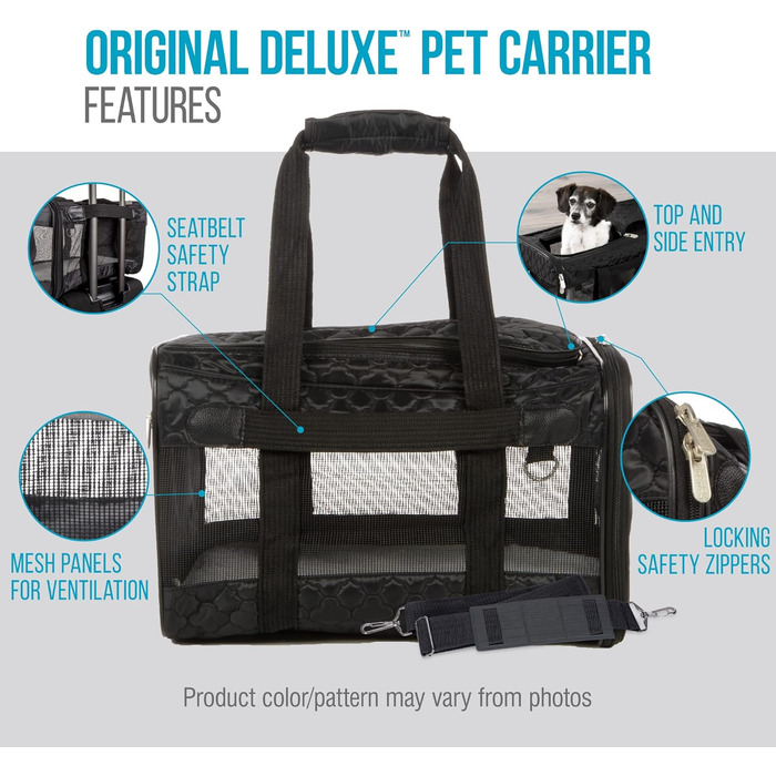 Транспортна переноска для тварин Sherpa Original Deluxe, розмір M (48x30x29 см), чорна, схвалена авіаперевізниками