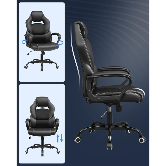 Офісний стілець SONGMICS Ergonomischer Bürostuhl, регульований, чорний, міцний, стабільний, OBG21B, 52 x 53 x 122 см