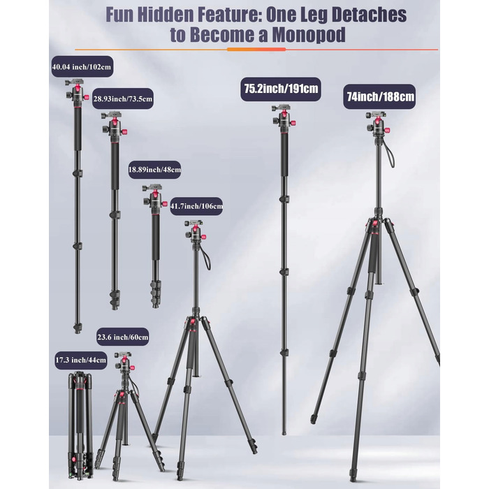 Професійний штатив CAMBOFOTO 188 см, портативний штатив-монопод 191 см