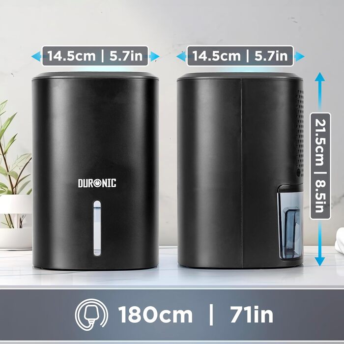 Зволожувач повітря Duronic DH06 WE – тихий осушувач для кімнат 5-10 м², об'ємом 0,8 л, 23 Вт, проти цвілі та конденсату