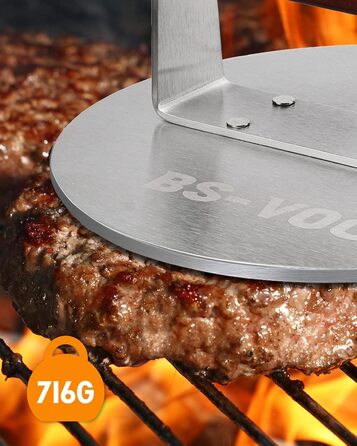 Пресс для бургера з нержавіючої сталі з дерев'яною ручкою, 15.24 см - Burger Smasher для м'яса, котлет, стейка, бекону, подарунковий набір