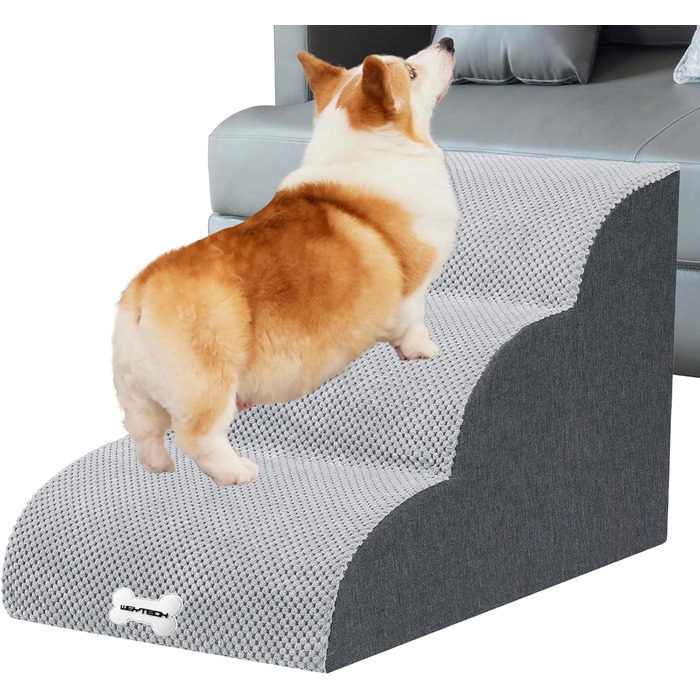 WGYTECH 4-Step Dog Stairs, Pet Ramp for Sofa and Bed, High-Density Sponge Dog Stairs, Washable Cover & Non-Slip Bottom, Dog Ramp for Dogs and Cats, L72xW40xH50cm (3-Step Grey 40cm High)