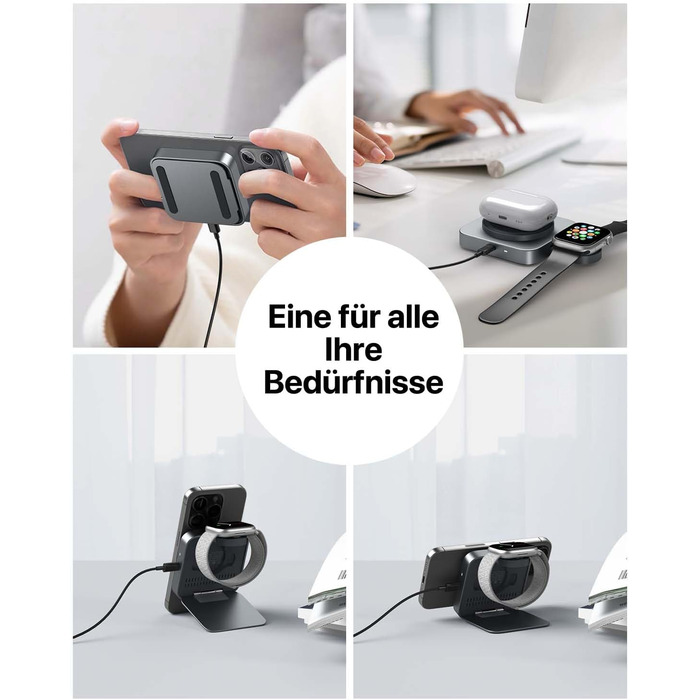 Бездротова зарядка MagSafe для Apple Watch та iPhone (сірий колір), сумісна з iPhone 16 15 14 13 12, iWatch Series, AirPods Pro 3 2