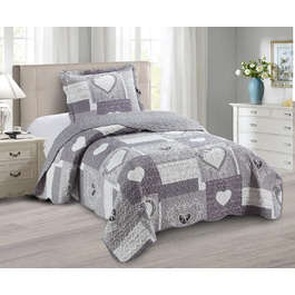 Комплект стеганих ковдр Brilliant Sunshine Grey Heart Love Patchwork (2 шт.) з наволочкою, двостороння покривало, м'яка легка ковдра, універсальна ковдра для двоспального ліжка, сірий колір
